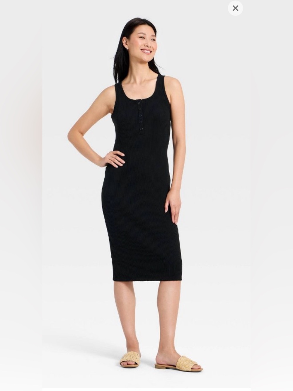 Women's Wide Strap Sleeveless Button-Front Midi Bodycon Dress  A New Day™ Black
